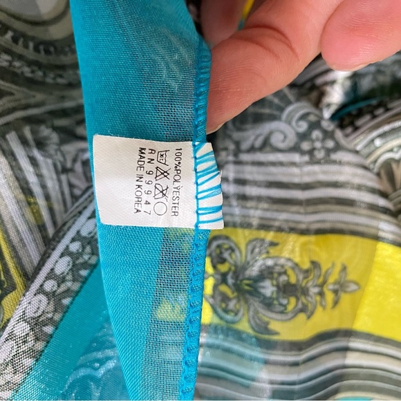 Space Age Cyan, Gold & Green Satiny & Sheer Scarf - Picture 4 of 6